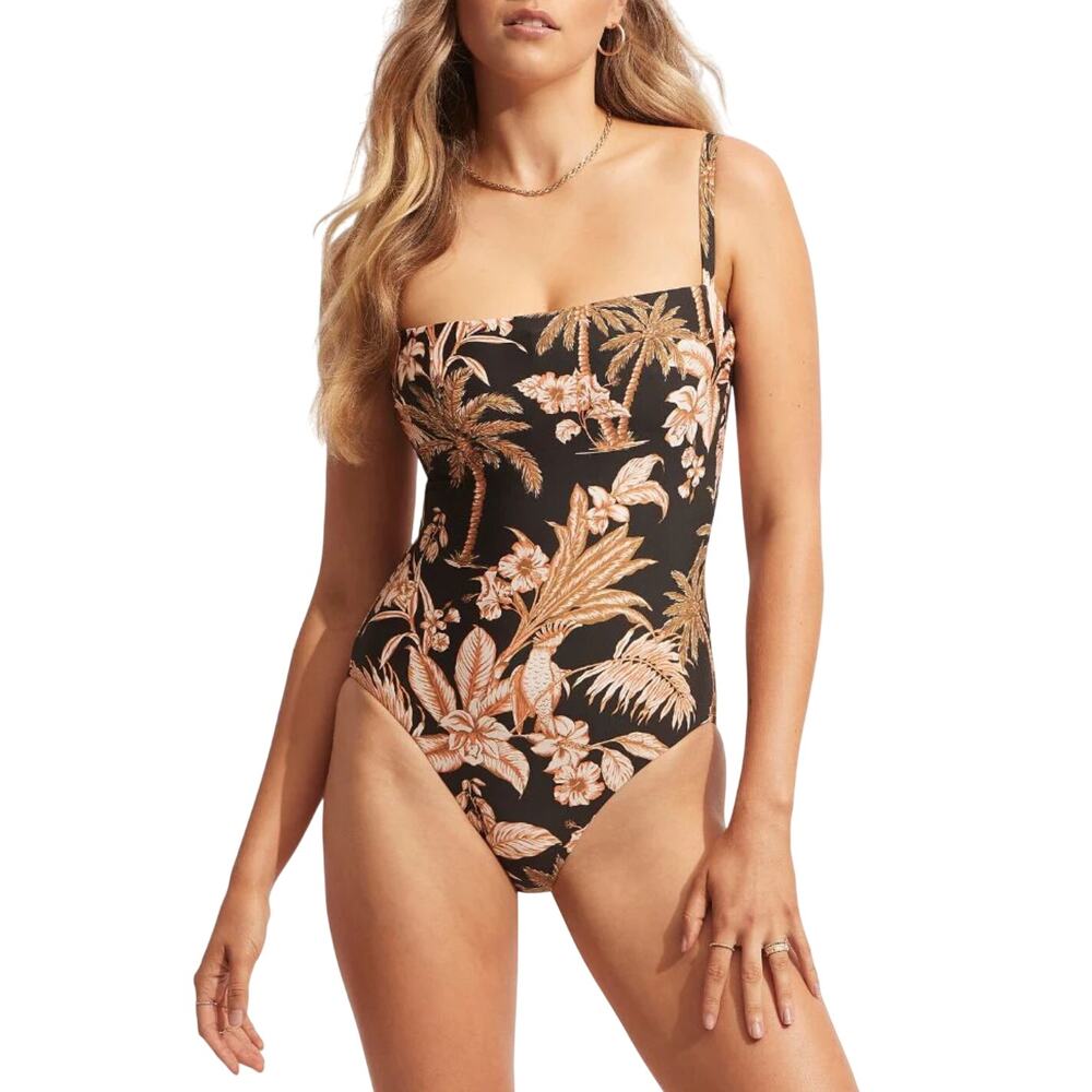 Seafolly Black Tropical Floral One-Piece Swimsuit